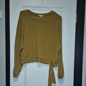 Black Swan Camel Colored Women's Blouse with Tie Detail